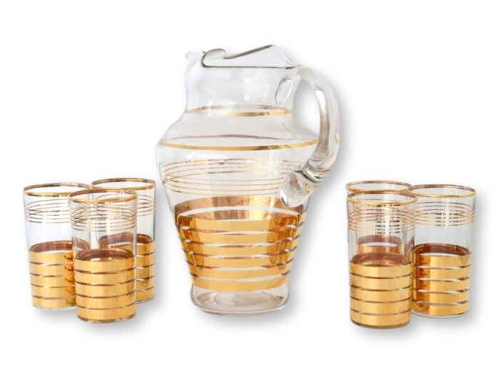 midcentury gilded beverage set set of 7 8739