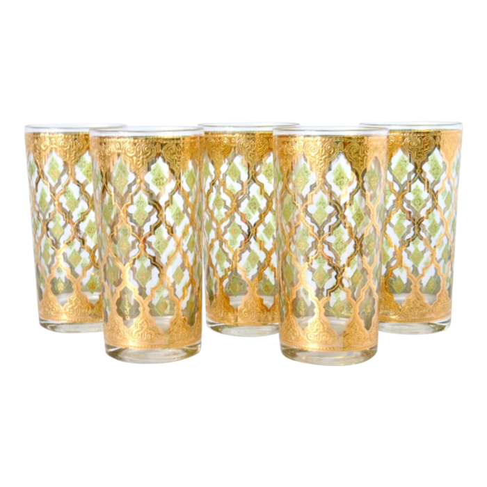 midcentury glass tumblers wheavy gilding set of five 0262