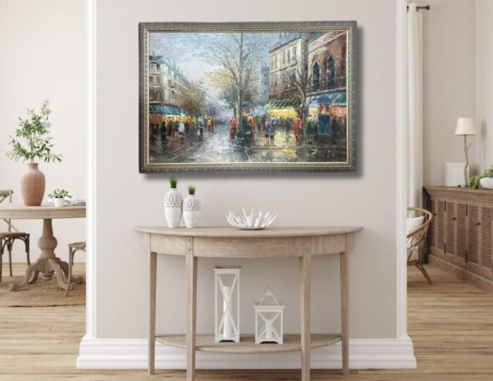 midcentury paris street scene oil painting 0933