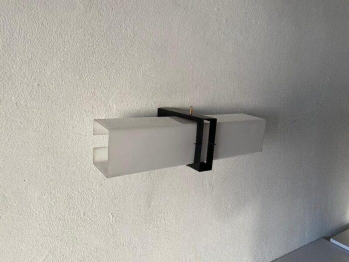 minimalist 2 socket acrylic shade black metal sconce 1970s 5