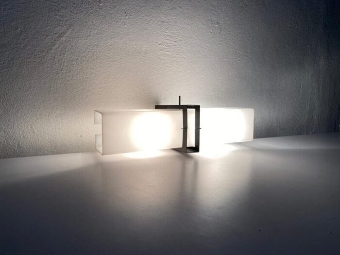 minimalist 2 socket acrylic shade black metal sconce 1970s 6