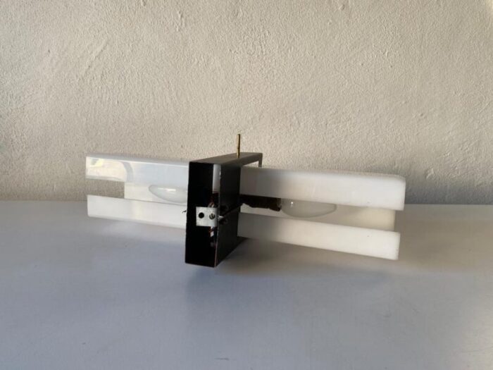 minimalist 2 socket acrylic shade black metal sconce 1970s 7