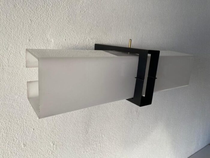 minimalist 2 socket acrylic shade black metal sconce 1970s 8