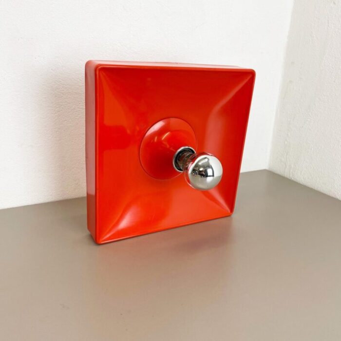 minimalist pop art red orange metal wall light from soelken lights germany 1970s 3