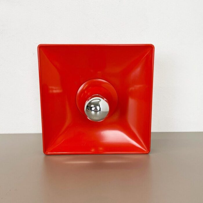 minimalist pop art red orange metal wall light from soelken lights germany 1970s 5