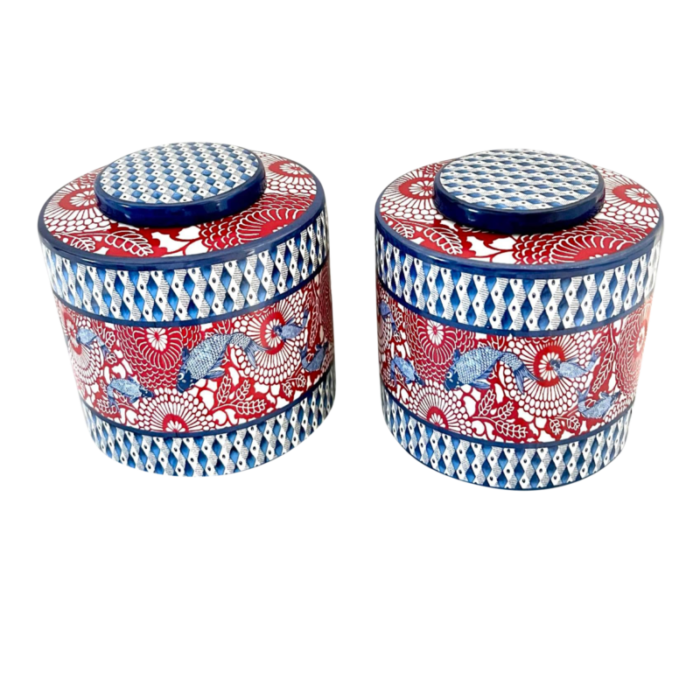 modern chinoiserie large ginger jars koi fish pattern designed by jean dange paris a pair 1477