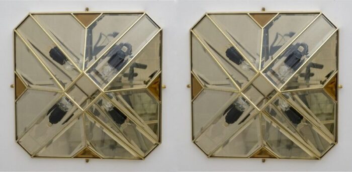 modern italian half century ceiling lights in brass and frosted glass 1970s 1