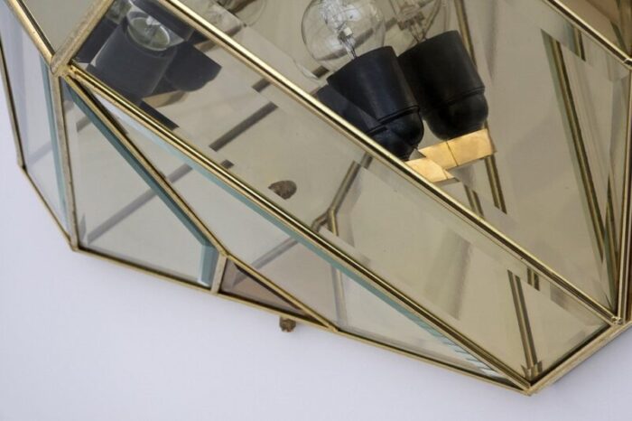 modern italian half century ceiling lights in brass and frosted glass 1970s 10