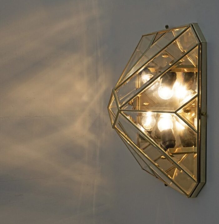 modern italian half century ceiling lights in brass and frosted glass 1970s 5