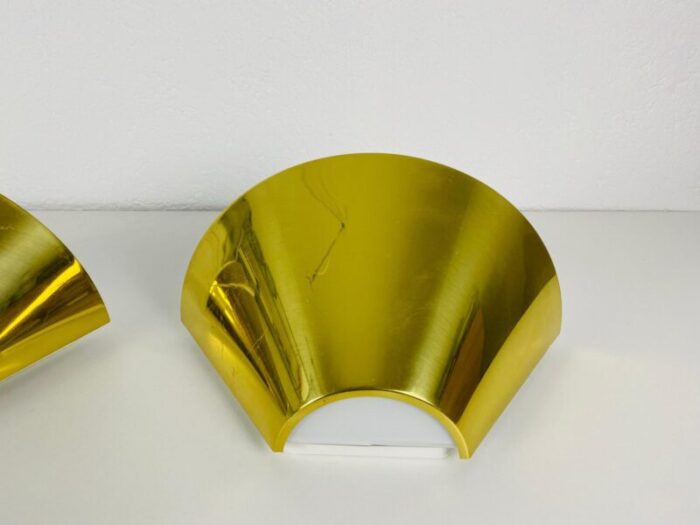 modernist german brass and opaline glass wall lamps 1980s set of 2 10