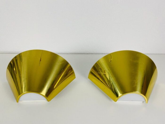 modernist german brass and opaline glass wall lamps 1980s set of 2 2