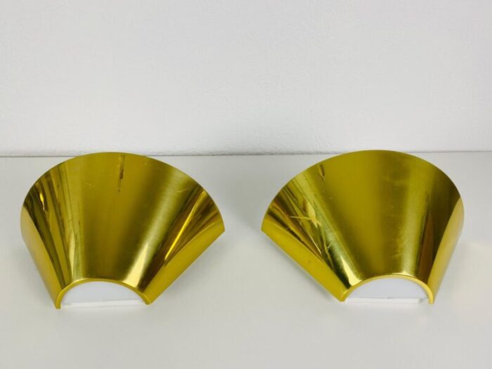 modernist german brass and opaline glass wall lamps 1980s set of 2 3