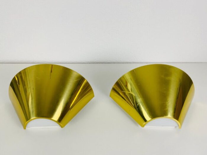 modernist german brass and opaline glass wall lamps 1980s set of 2 4