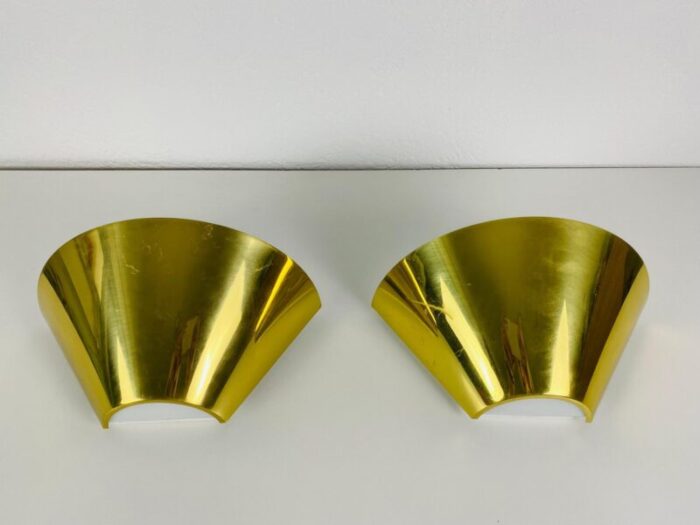 modernist german brass and opaline glass wall lamps 1980s set of 2 6