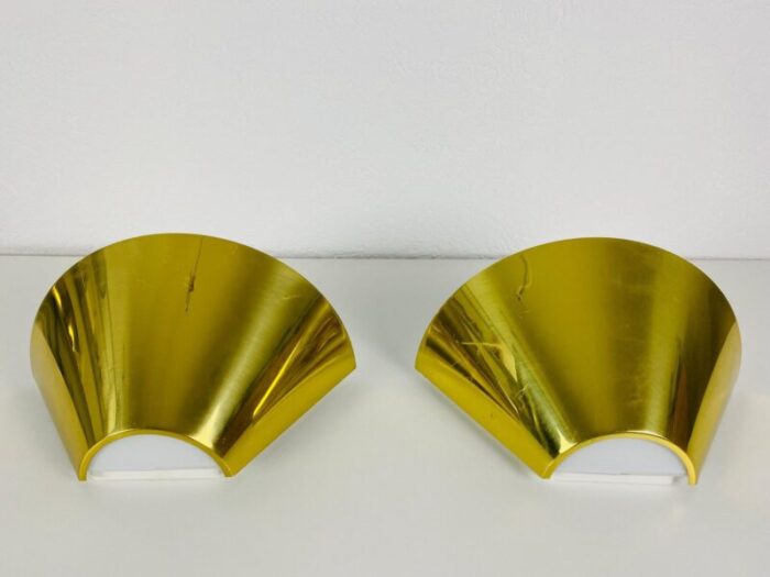 modernist german brass and opaline glass wall lamps 1980s set of 2 7