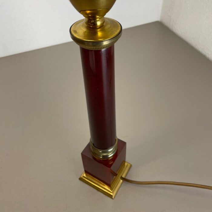 modernist italian red catalina and brass tube table light 1960s 11