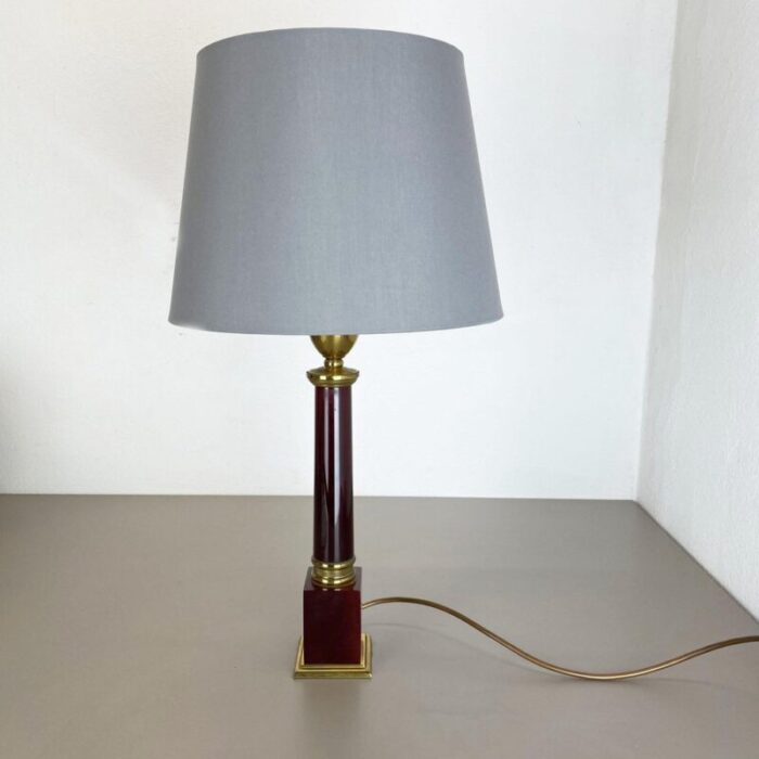 modernist italian red catalina and brass tube table light 1960s 3