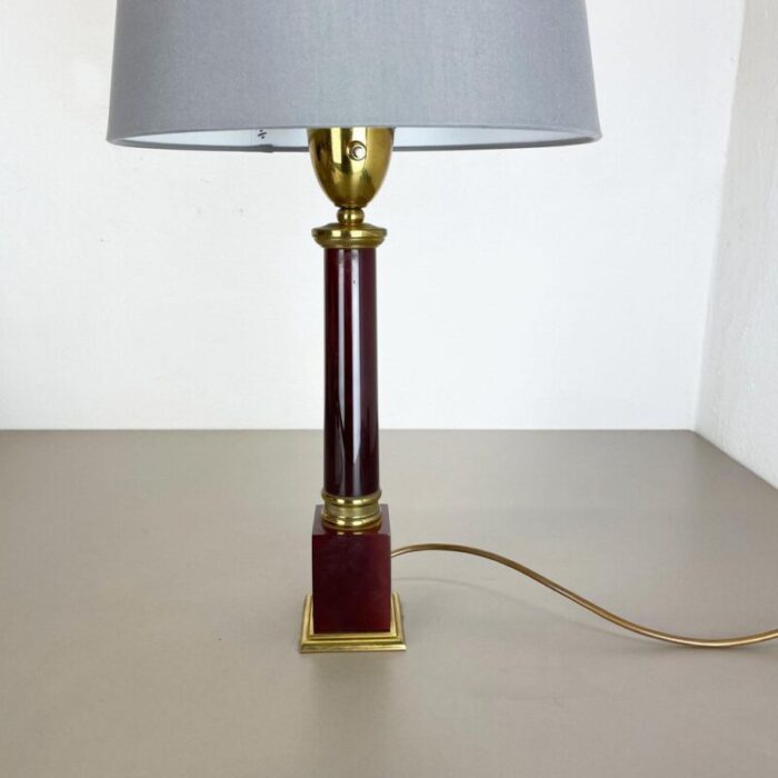 modernist italian red catalina and brass tube table light 1960s 4