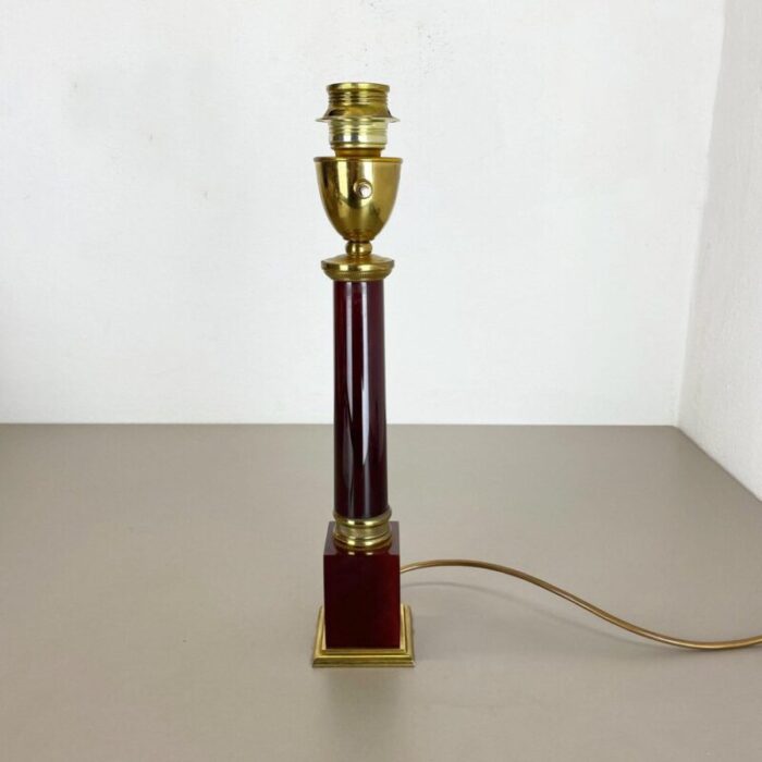 modernist italian red catalina and brass tube table light 1960s 5