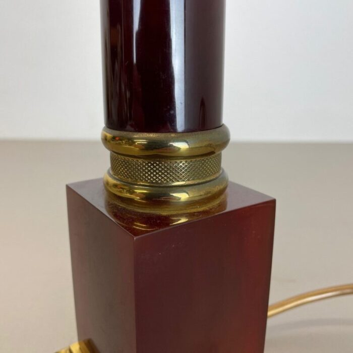 modernist italian red catalina and brass tube table light 1960s 6