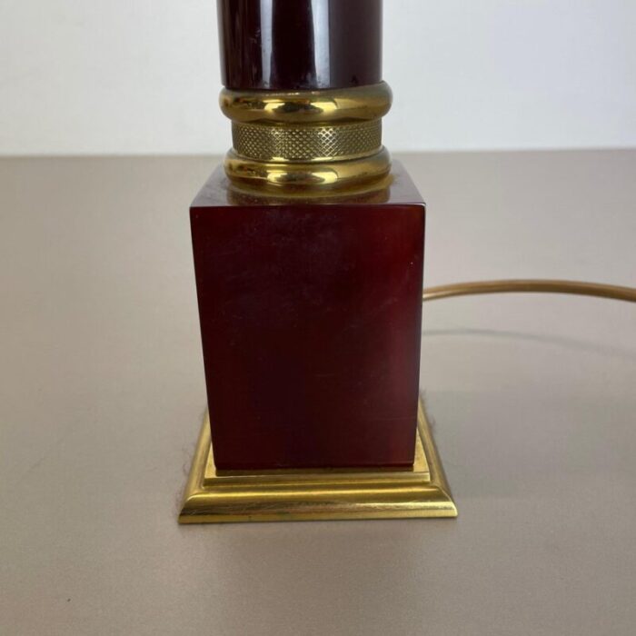 modernist italian red catalina and brass tube table light 1960s 7