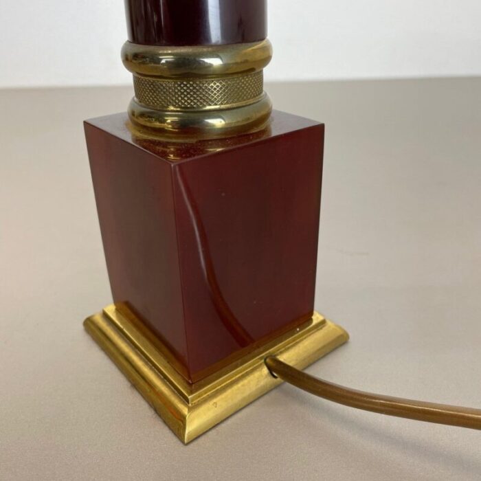 modernist italian red catalina and brass tube table light 1960s 9