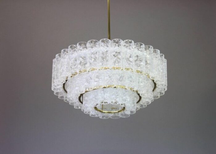 murano ice glass tubes chandelier from doria germany 1960s 9