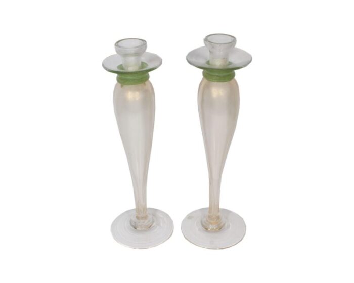 murano italian art glass green and gold fleck candlestick holders 3277