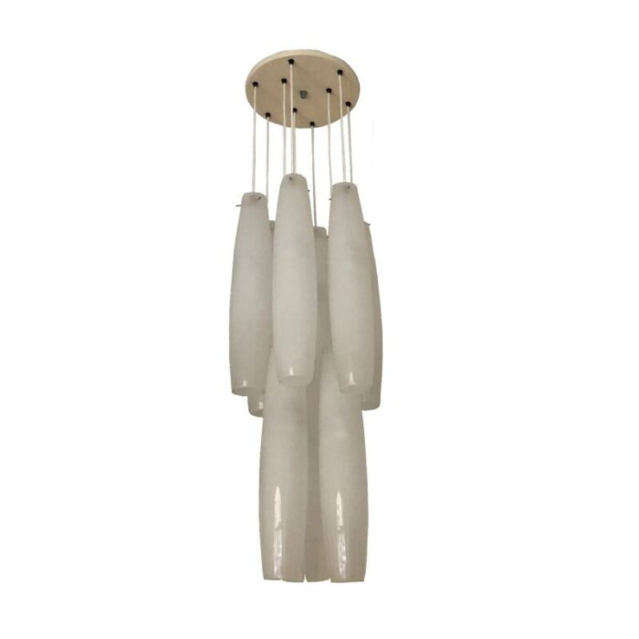 murano white glass nine tubes chandelier by alessandro pianon for vistosi 1960s 1