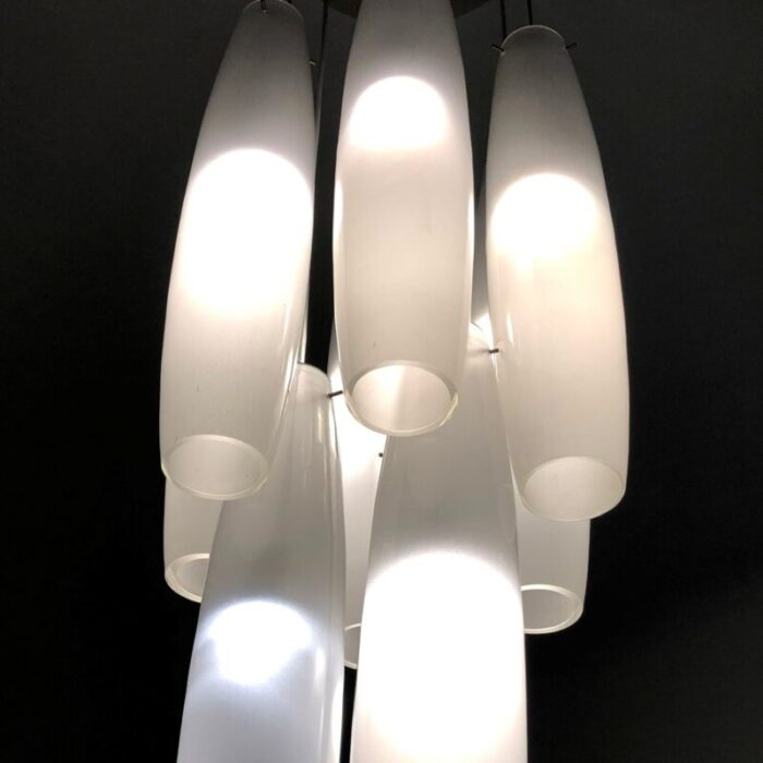 murano white glass nine tubes chandelier by alessandro pianon for vistosi 1960s 2