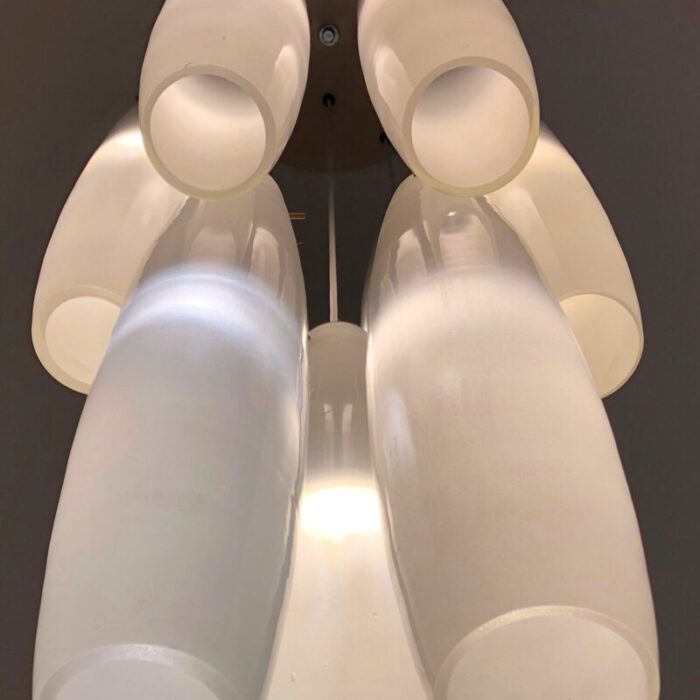 murano white glass nine tubes chandelier by alessandro pianon for vistosi 1960s 3