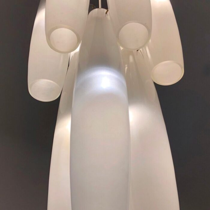 murano white glass nine tubes chandelier by alessandro pianon for vistosi 1960s 4