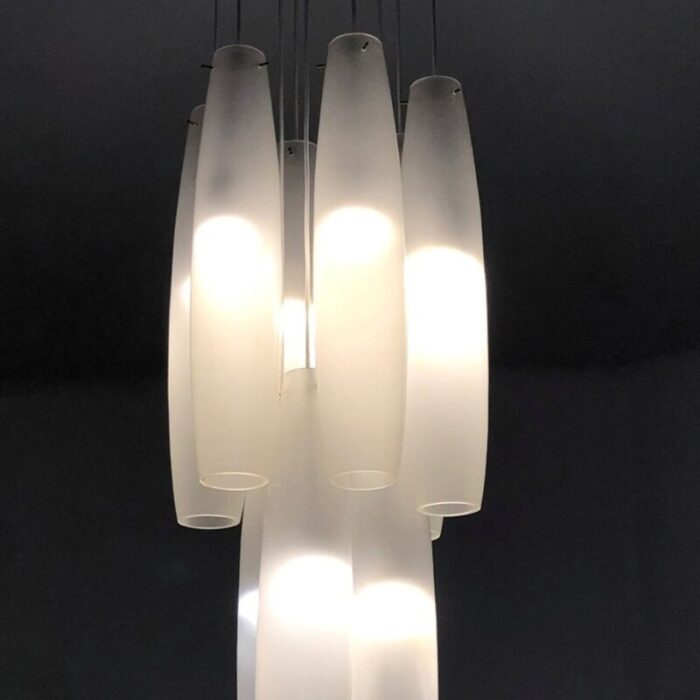 murano white glass nine tubes chandelier by alessandro pianon for vistosi 1960s 5