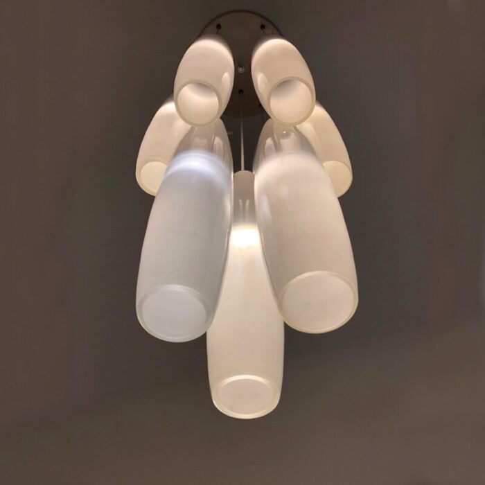 murano white glass nine tubes chandelier by alessandro pianon for vistosi 1960s 6