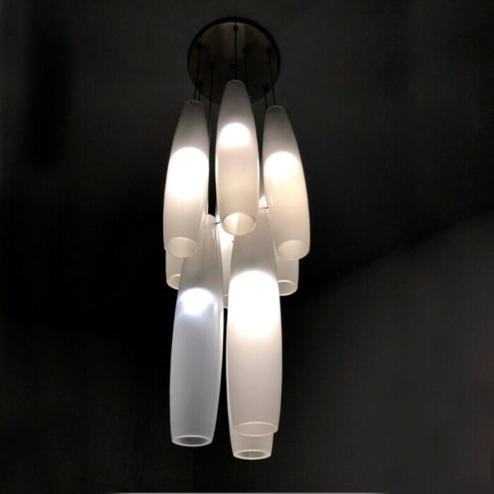 murano white glass nine tubes chandelier by alessandro pianon for vistosi 1960s 7