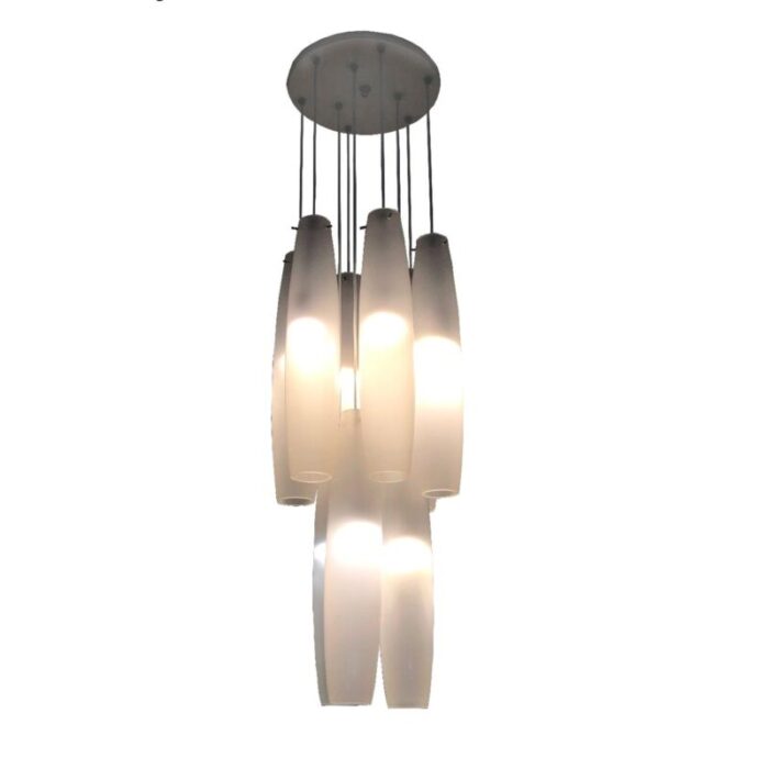 murano white glass nine tubes chandelier by alessandro pianon for vistosi 1960s 9