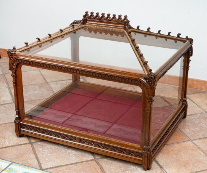 neo gothic showcase in walnut naples early 19th century 8030