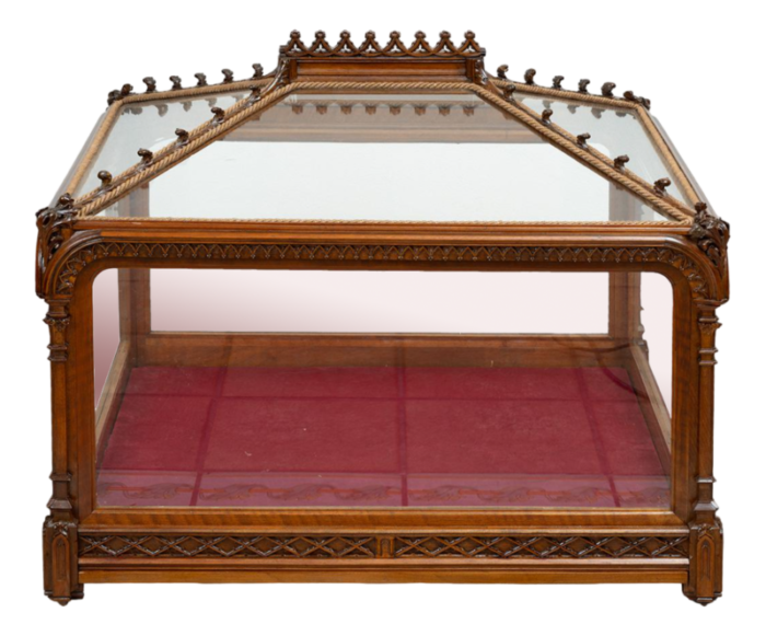 neo gothic showcase in walnut naples early 19th century 9652