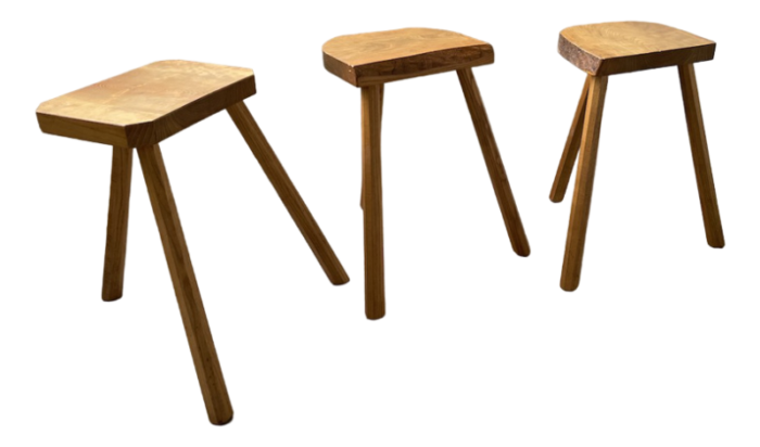 oak tripod stools 1950s set of 3 6512