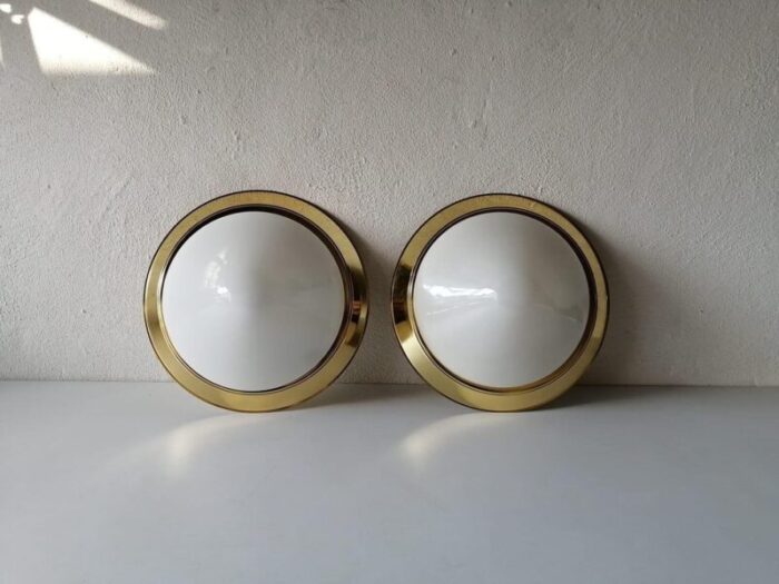 opal glass brass sconces or ceiling lamps germany 1960s set of 2 1