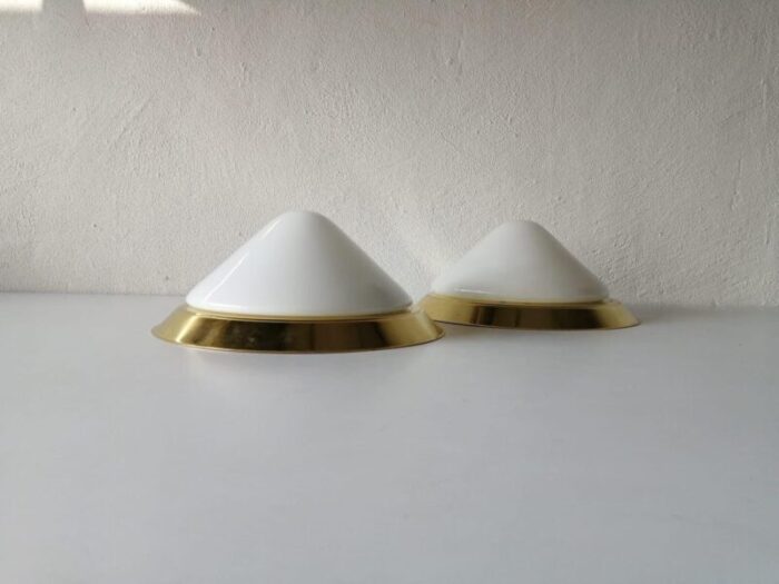 opal glass brass sconces or ceiling lamps germany 1960s set of 2 2