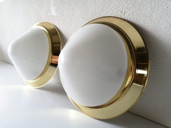 opal glass brass sconces or ceiling lamps germany 1960s set of 2 3