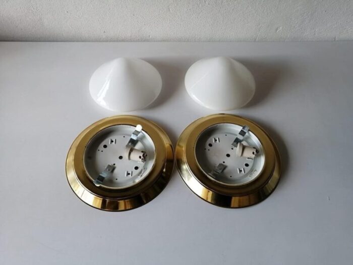 opal glass brass sconces or ceiling lamps germany 1960s set of 2 7