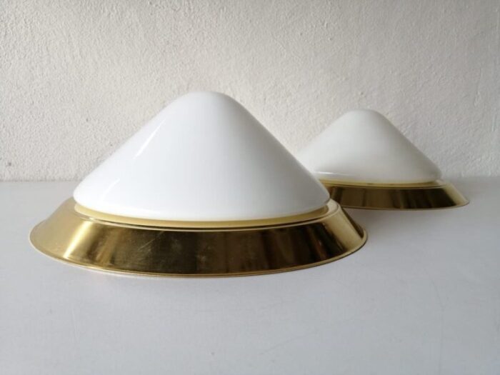 opal glass brass sconces or ceiling lamps germany 1960s set of 2 9