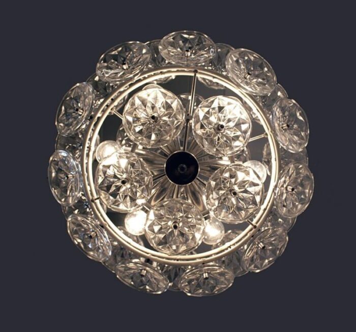 orbit chandelier in glass with white frame from veb lighting hellerau germany 1960 10