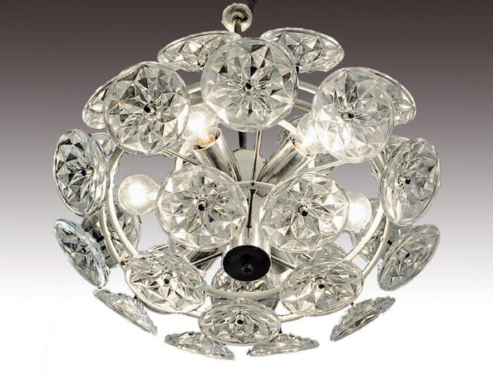 orbit chandelier in glass with white frame from veb lighting hellerau germany 1960 2