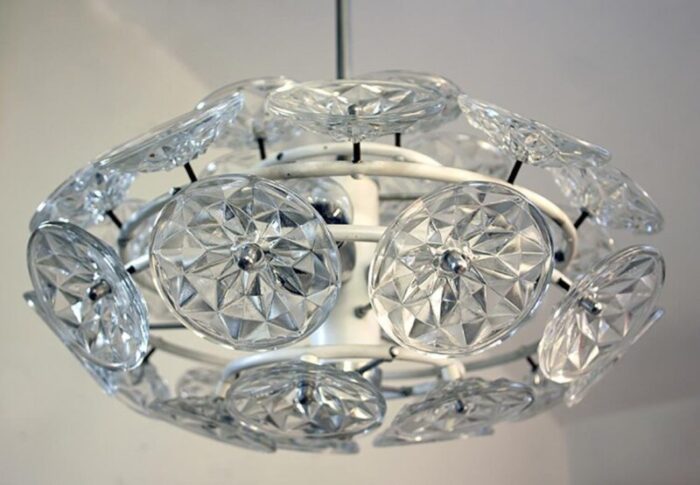 orbit chandelier in glass with white frame from veb lighting hellerau germany 1960 4