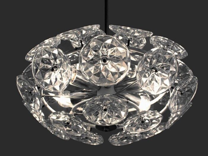 orbit chandelier in glass with white frame from veb lighting hellerau germany 1960 5