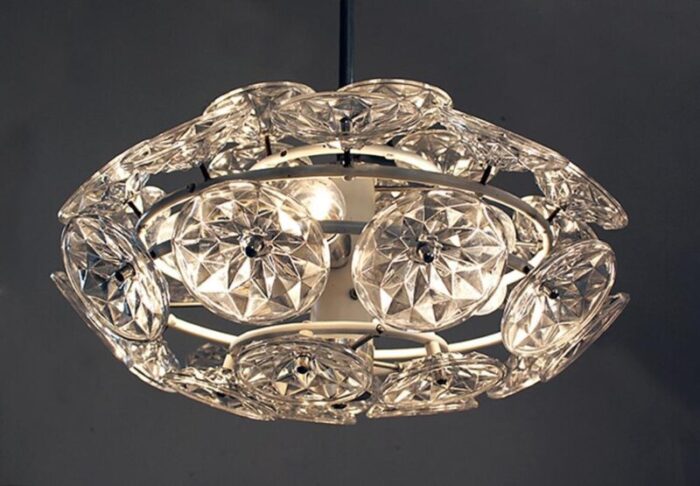 orbit chandelier in glass with white frame from veb lighting hellerau germany 1960 6