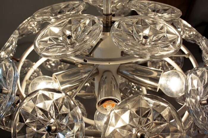 orbit chandelier in glass with white frame from veb lighting hellerau germany 1960 7